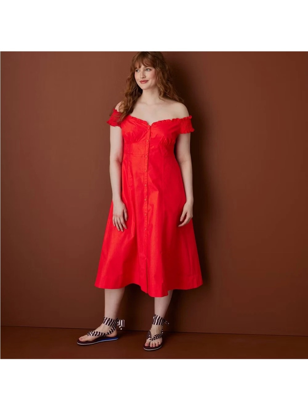 Off the Shoulder Poplin Button-Down Midi Dress - Rosie Assoulin